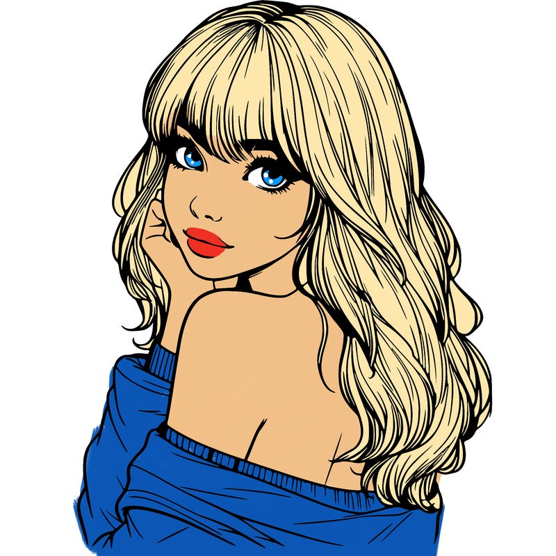 realistic girl with bangs looking over her shoulder