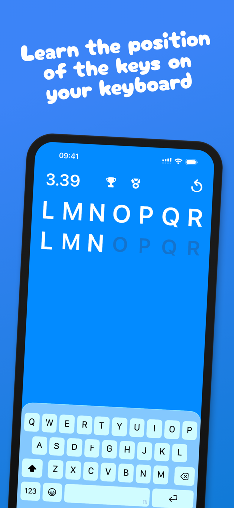 Typr - Typr mobile app interface showing letters to type for learning keyboard key positions