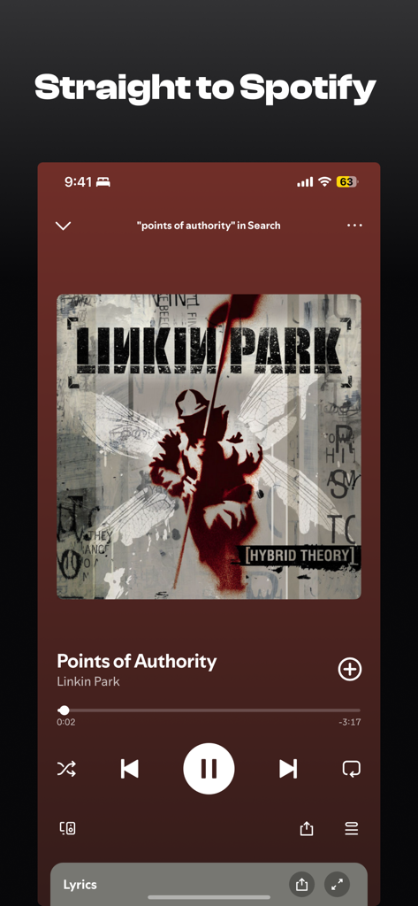 Crossfade - Captura de tela do aplicativo Crossfade mostrando integração perfeita com o Spotify para músicas identificadas