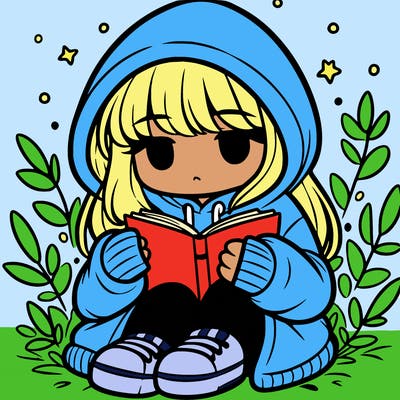 girl in oversized hoodie reading a book
