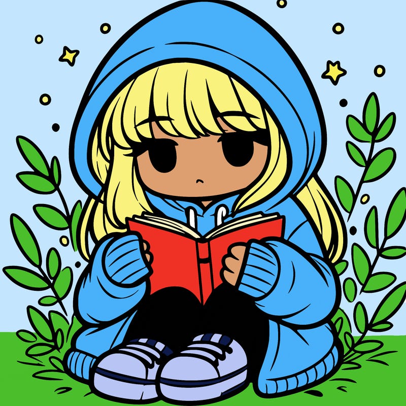 girl in oversized hoodie reading a book