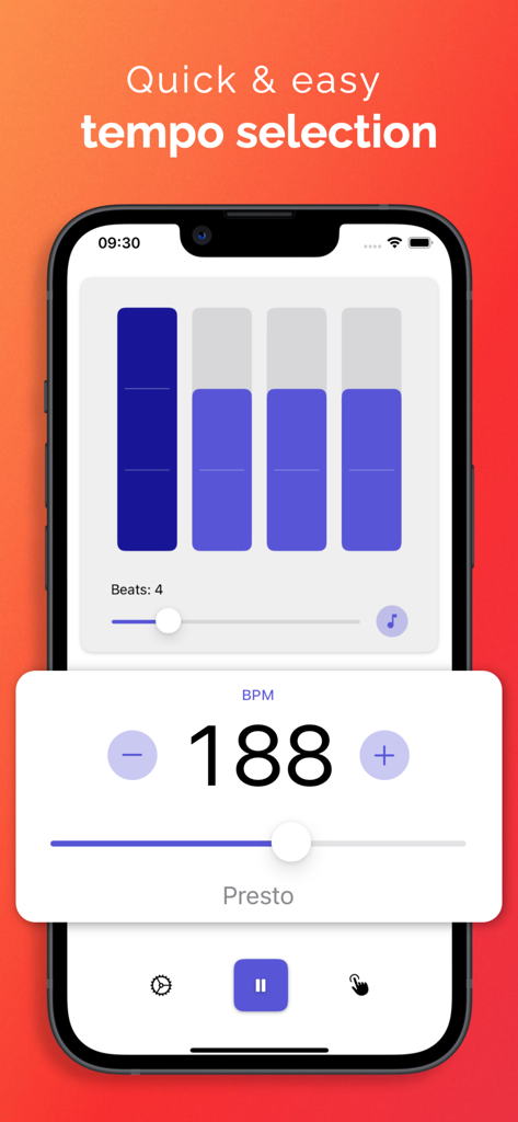 Easy Metronome - Easy Metronome app interface showing a visual beat display and 188 BPM tempo control.