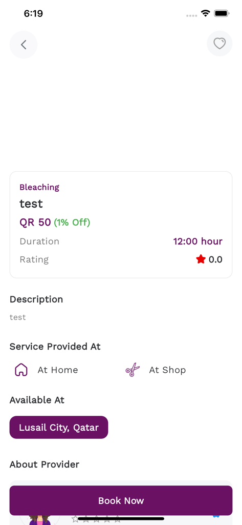 BB App - Beauty Booking Qatar - Interfaz de la App BB que muestra detalles del servicio de belleza para depilación en Lusail City Qatar con opciones de reserva
