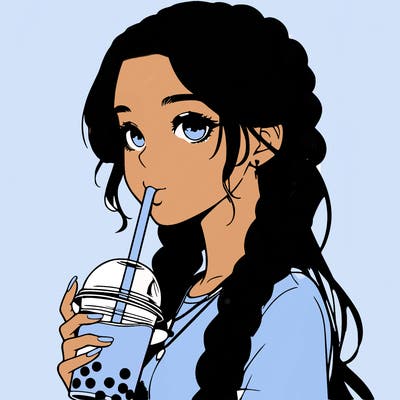 realistic girl with braided hair drinking boba