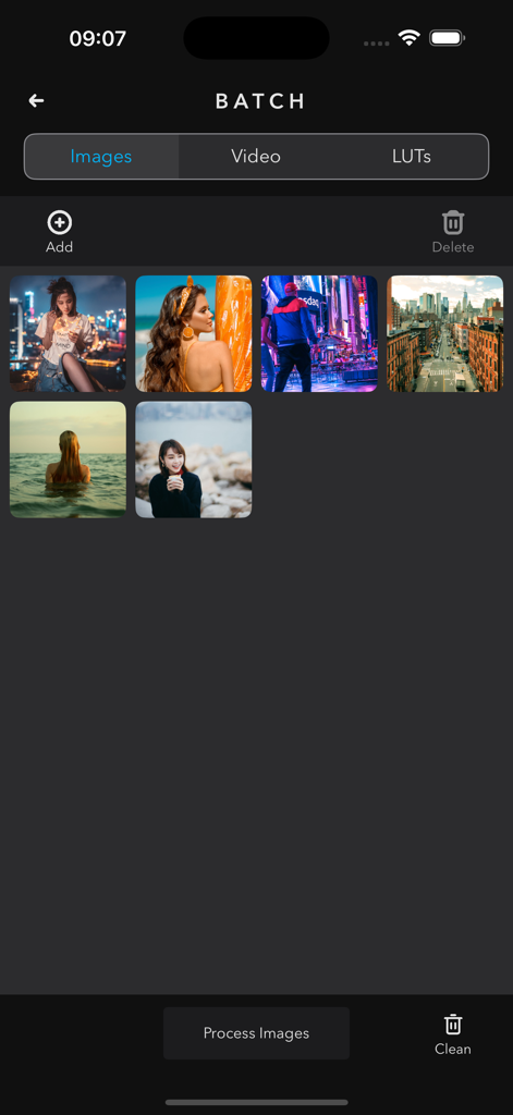 MatchColors AI - MatchColors AI interface showing the batch processing screen with a grid of images ready for color grading
