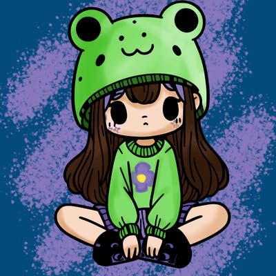 a girl wearing a frog hat and some frog socks