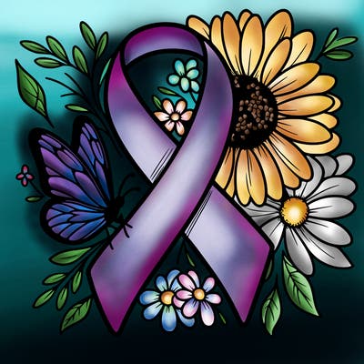 cancer awareness symbol with flowers and butterflies
