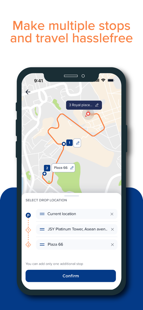 Interface of PeekUp app showing the multiple stops feature on a map
