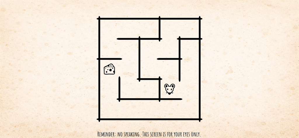 SenSense - A black and white maze puzzle in the SenSense app with a mouse and cheese