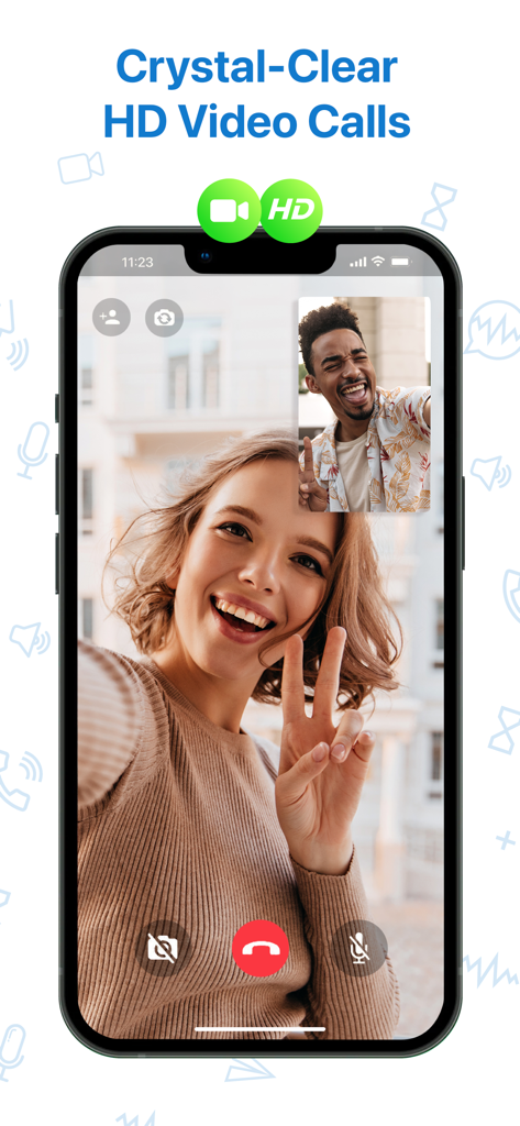 Video Call & Chat LinkLive - Zwei Personen lächeln während eines hochauflösenden Videoanrufs in der LinkLive-App.