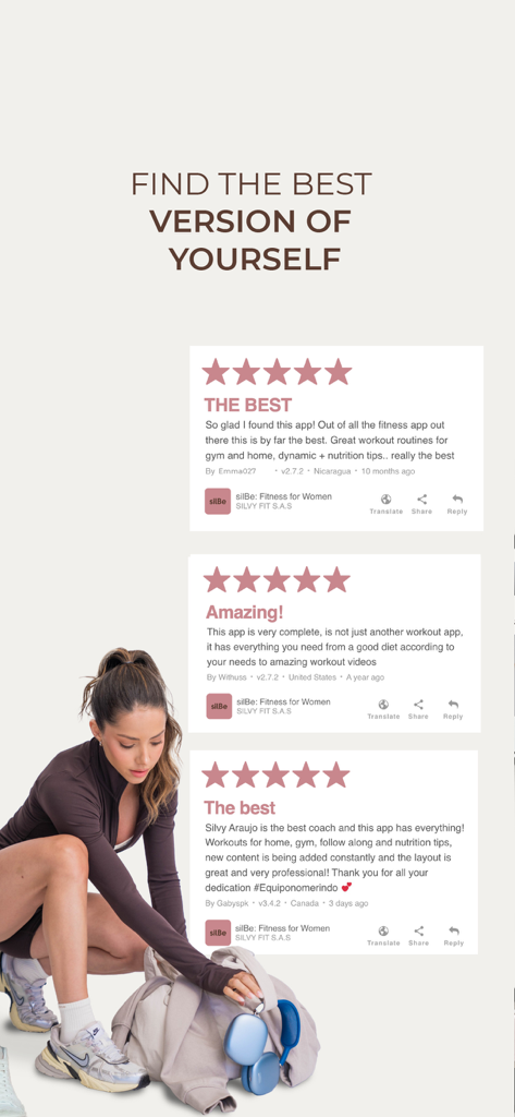silBe: Fitness for Women - Calificaciones y reseñas positivas de usuarios para la aplicación de fitness silBe para mujeres