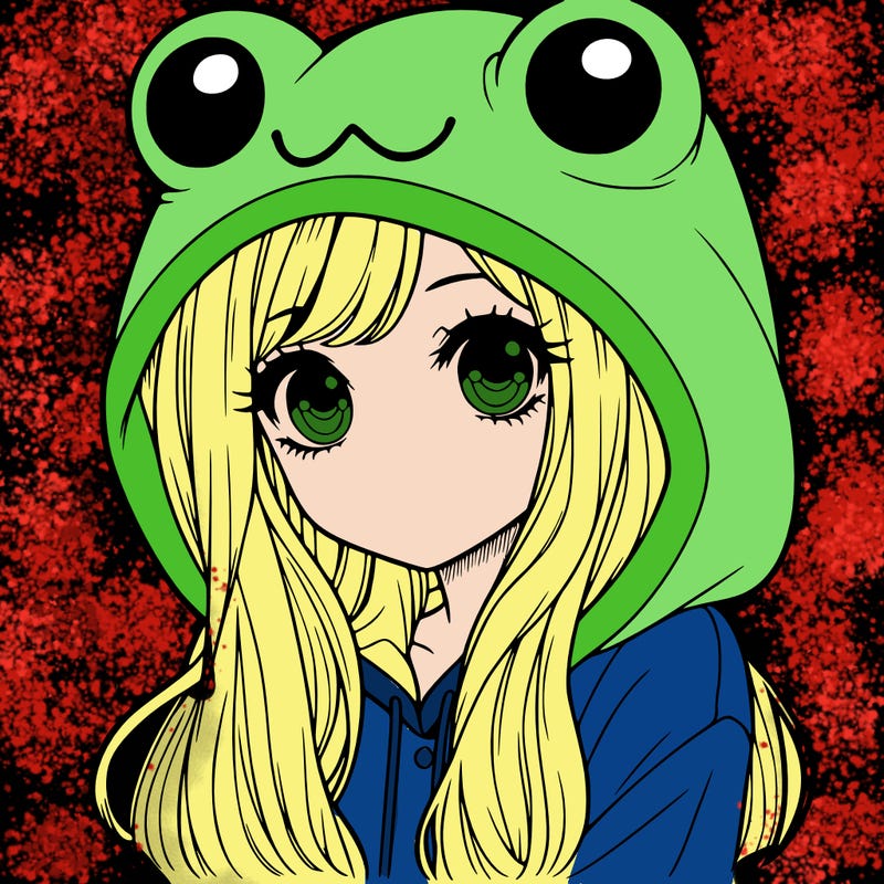a pretty girl wearing a frog hoodie portrait with long hair