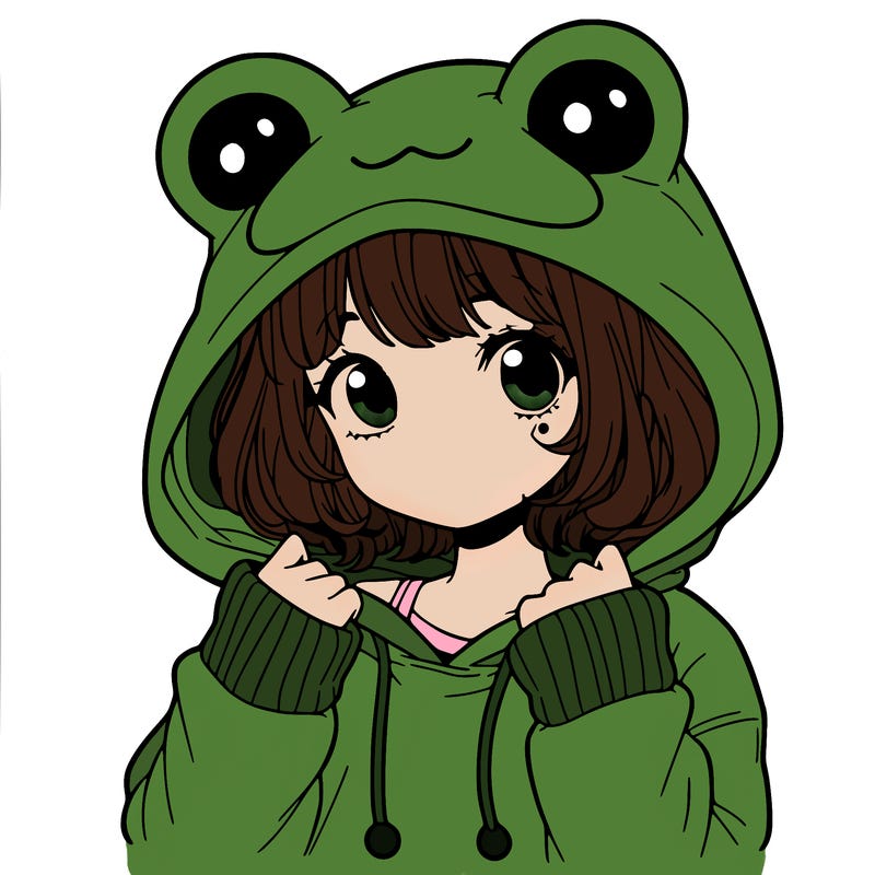 a cute teenage girl wearing a frog hoodie