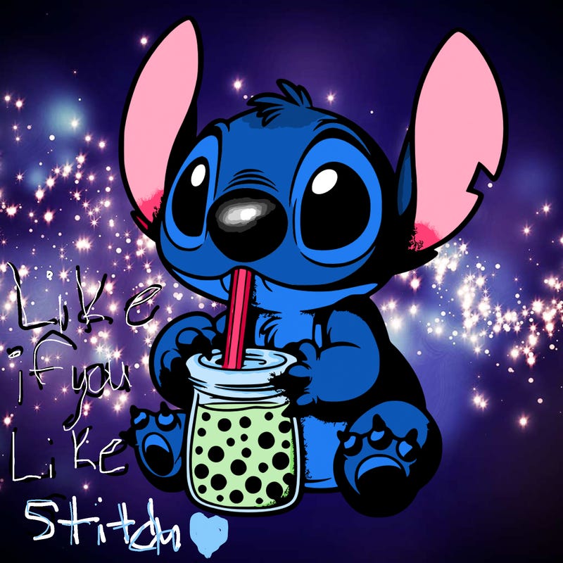 stitch drinking boba tea