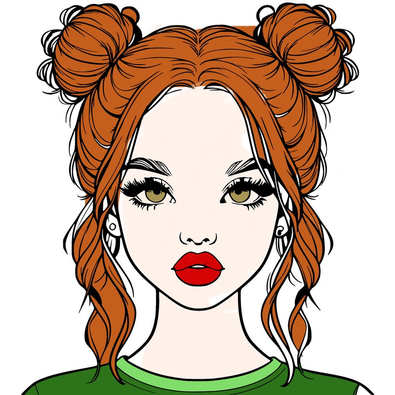 realistic girl with two buns in hair and lips