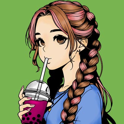 realistic girl with braided hair drinking boba