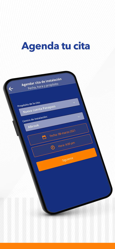Panapass - Panapass mobile app screen for scheduling a toll sticker installation appointment