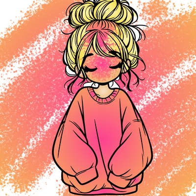 girl with baggy sweatshirt and messy bun