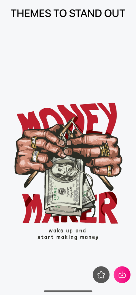 VIBE 4K Wallpapers Cool Screen - A wallpaper from the Vibe app showing hands with rings knitting a dollar bill with the text Money Maker