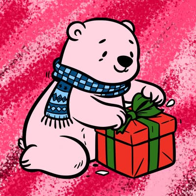 polar bear wrapping a present