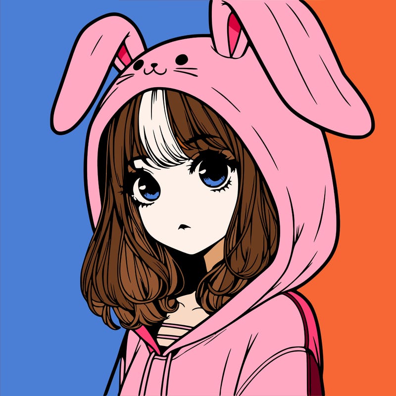 realistic girl wearing a bunny hoodie