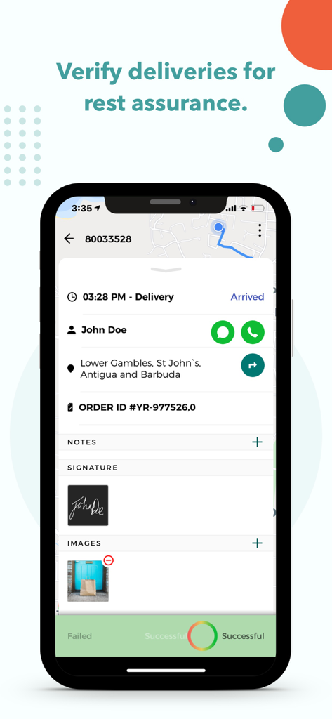 AllMart Delivery Agent - A smartphone showing the AllMart Delivery Agent app verification screen with customer details, digital signature, and proof of delivery photo.