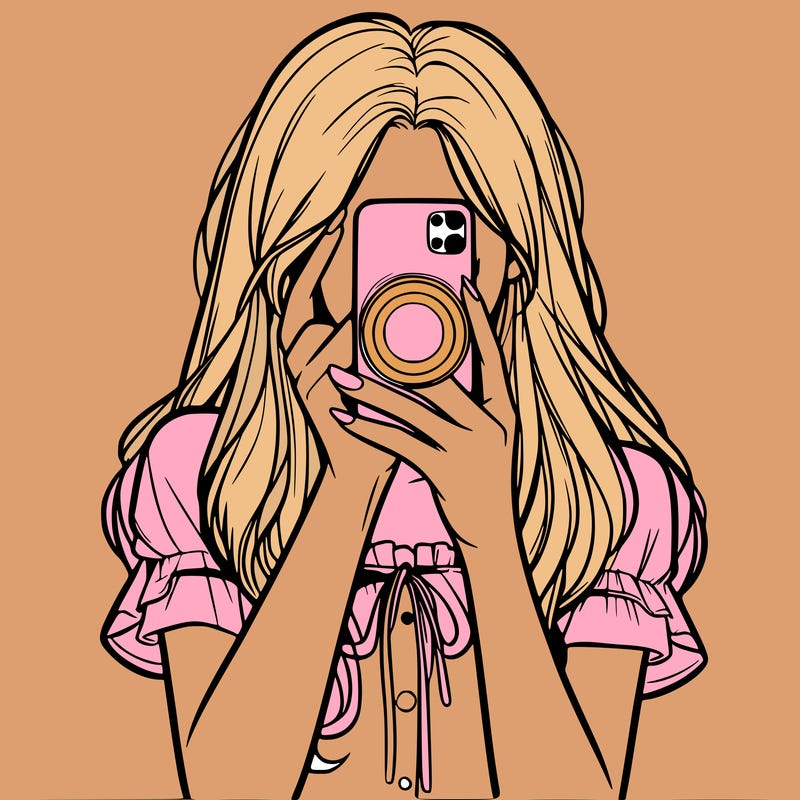 a realistic girl holding her phone taking pictures