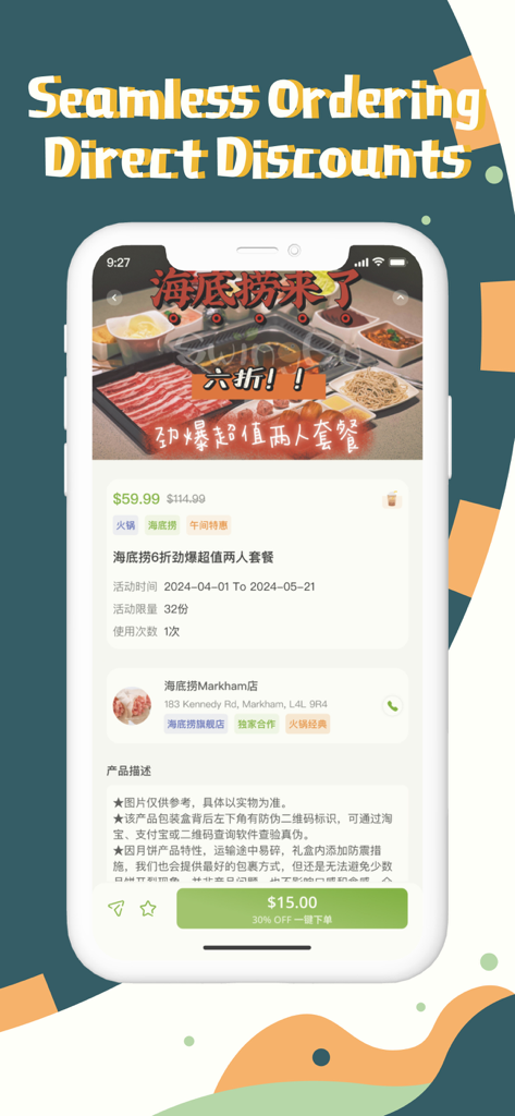 SwingBy-Your Meal Our Deal - Smartphone displaying the SwingBy app with a discounted meal offer from a local restaurant