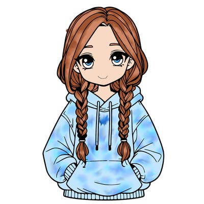 a realistic girl with a oversized hoodie and she has braids