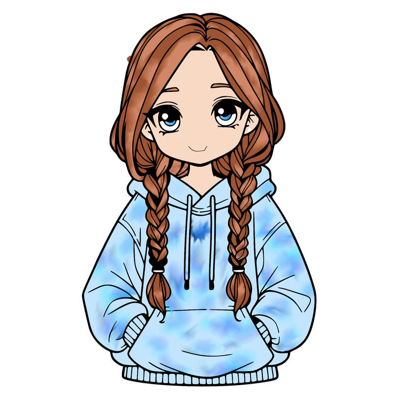 a realistic girl with a oversized hoodie and she has braids