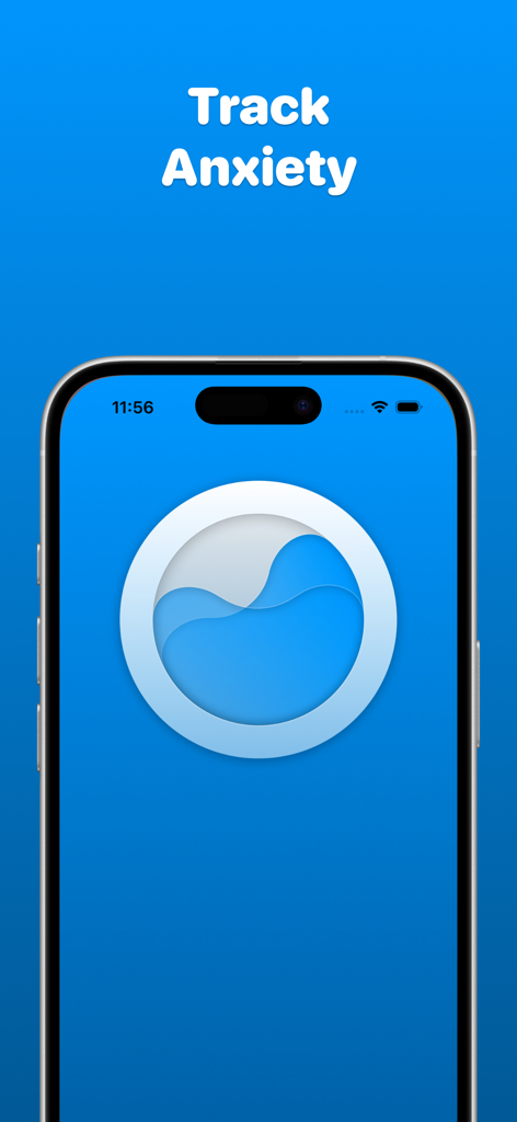 Depre: Depression Tracker - iPhone screen displaying the Depre app with the headline Track Anxiety and a minimalist circular blue wave icon