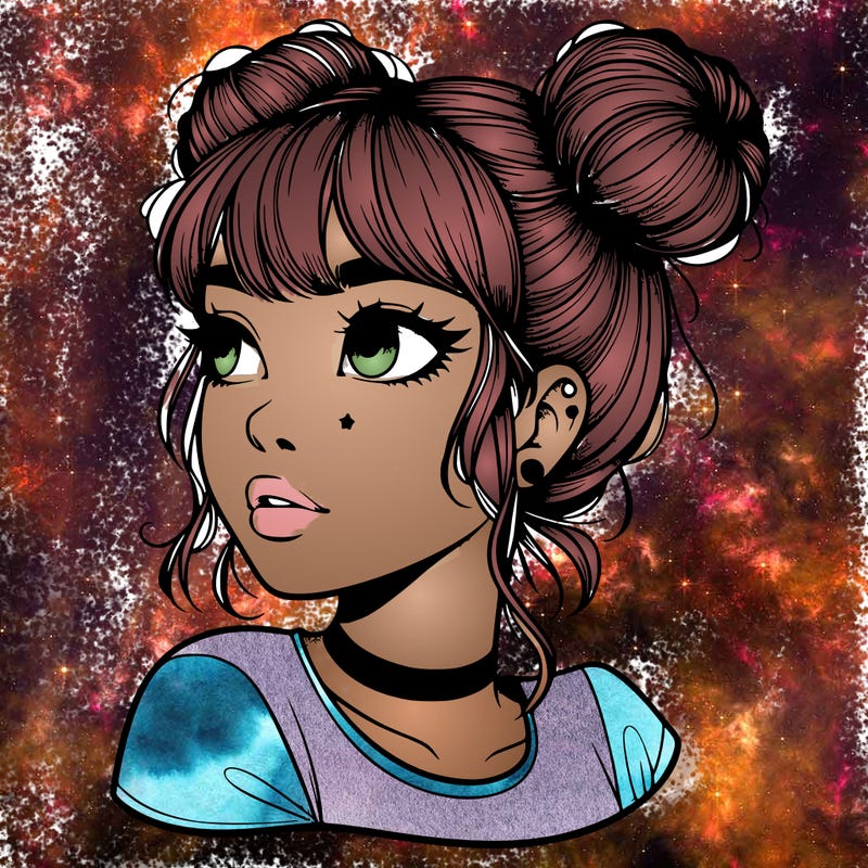 realistic girl with spacebuns
