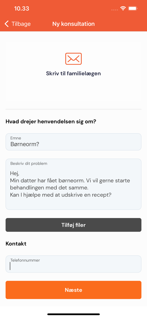 Hejdoktor.dk - A mobile app interface for starting a new consultation and messaging a family doctor
