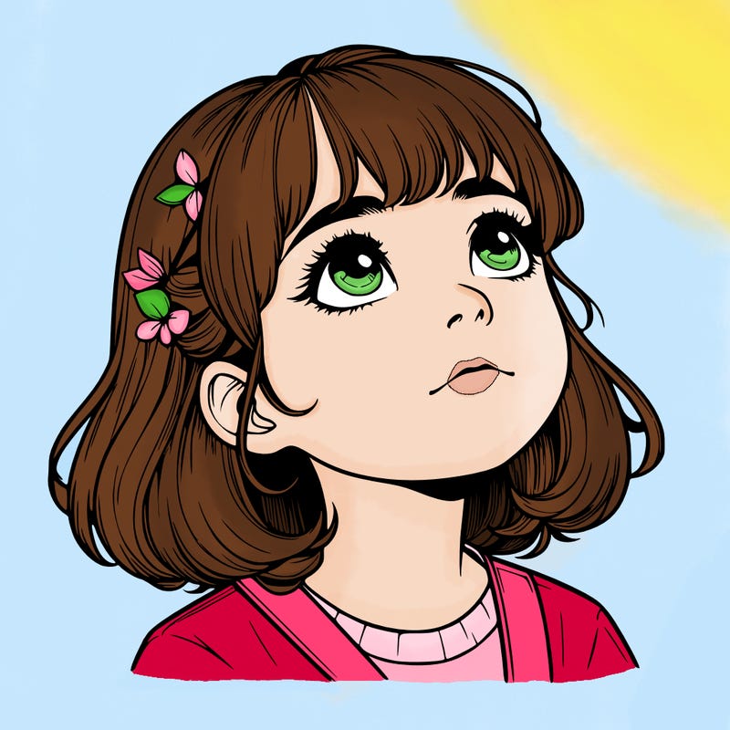 realistic girl looking up