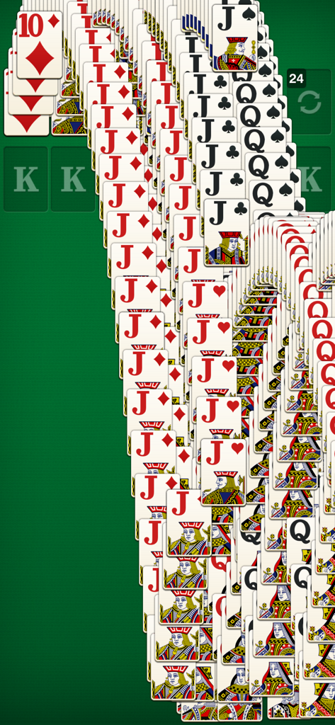 Zen Solitaire - Classic Card - A cascade of playing cards in a classic solitaire winning animation on a green background
