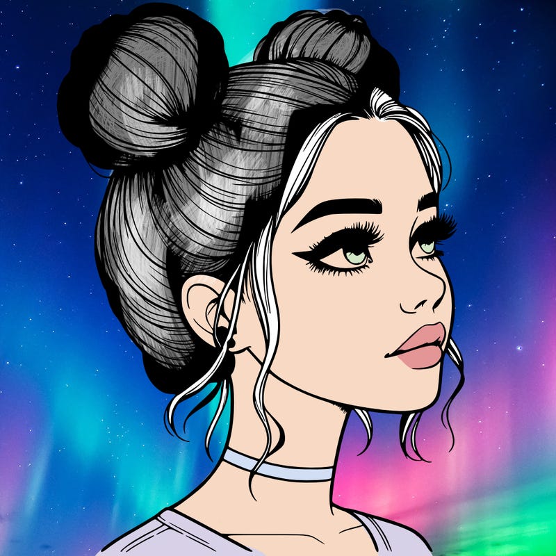 realistic girl with buns on the top of her head