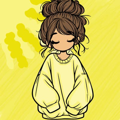 girl with baggy sweatshirt and messy bun