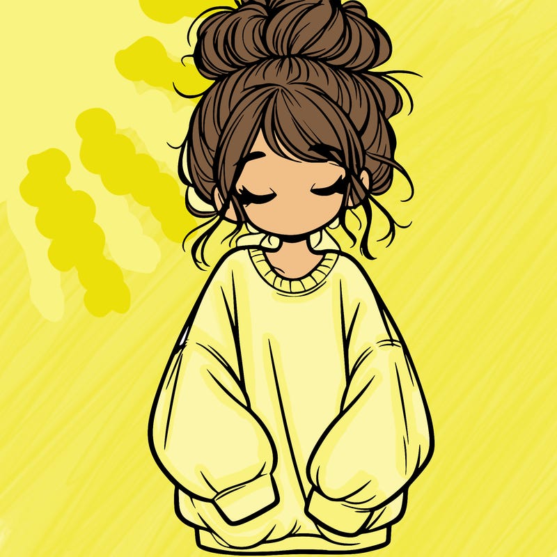 girl with baggy sweatshirt and messy bun