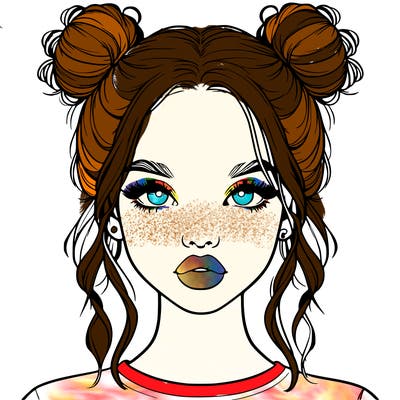 realistic girl with two buns in hair and lips