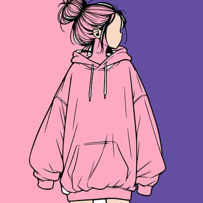 realistic girl with a oversized sweatshirt on and a bun