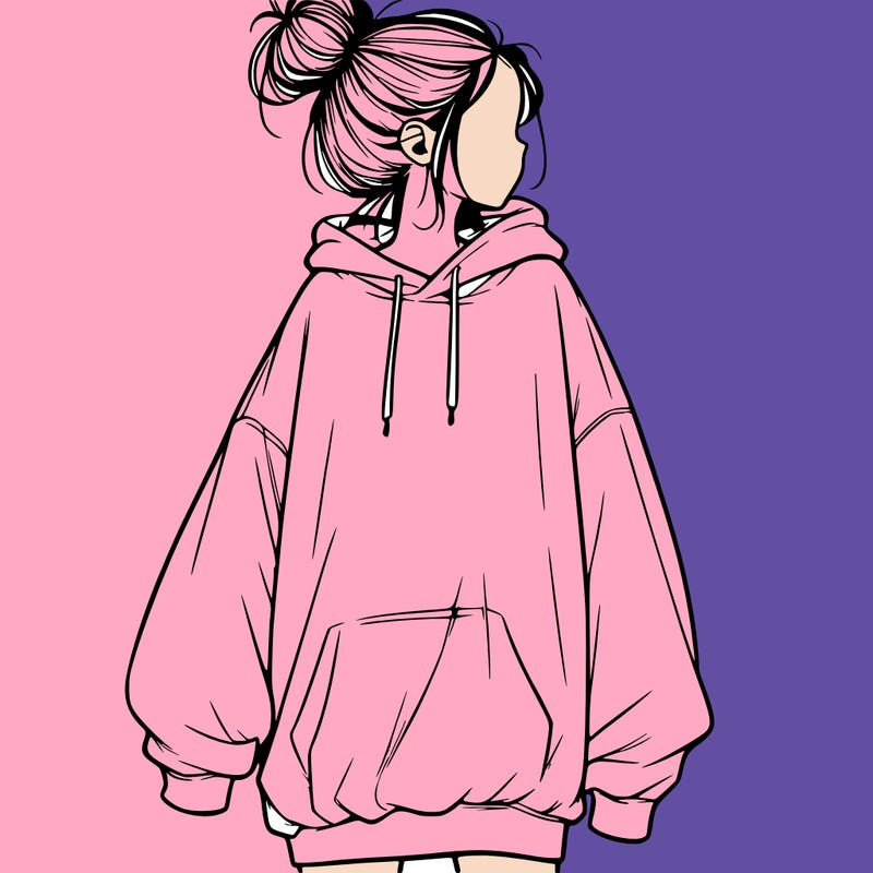 realistic girl with a oversized sweatshirt on and a bun