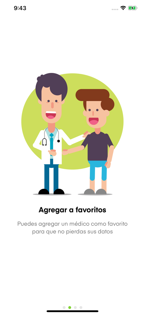 Guía Médica de Venezuela - Mobile app onboarding screen explaining how to save favorite doctors for easy access