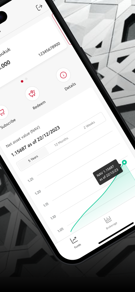 Boubyan Capital - Interface of the Boubyan Capital app displaying an investment fund's net asset value and growth chart.
