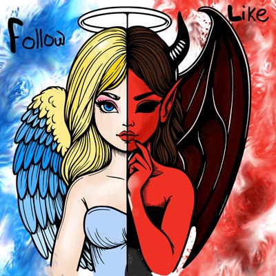 realistic angel half demon