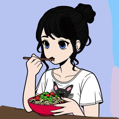 a realistic girl, eating food