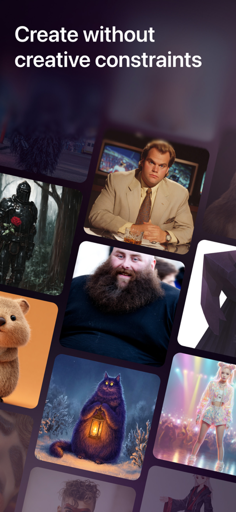 Cantina‎ - Diverse AI characters collage with the text Create without creative constraints