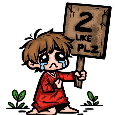 small poor toddler crying with sign that says 2 like plz