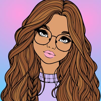 girl with long hair and freckles and glasses realistic