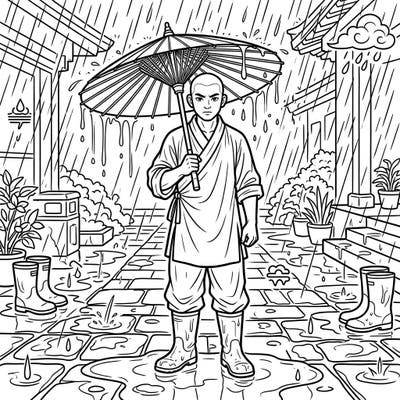 Discover serene focus with our Shaolin Monk coloring page, perfectly capturing the quiet beauty of a rainy day. This intricate design invites you to bring a moment of peaceful reflection to life with your favorite colors.