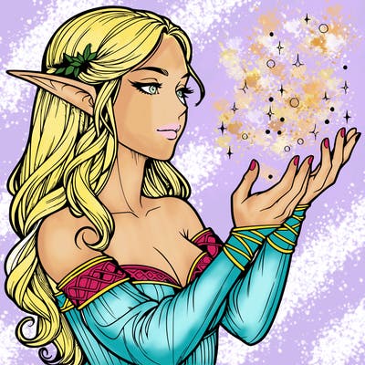 realistic elf girl doing magic
